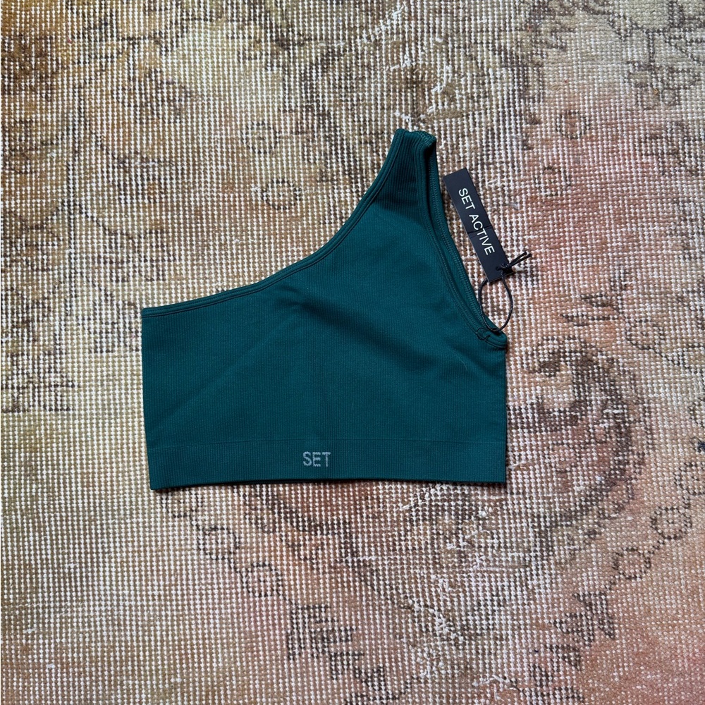 BNWT SET Active One Shoulder Ribbed Bra Top in Mojito